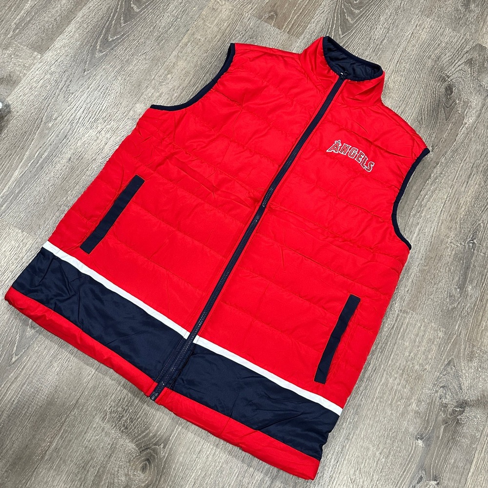 Nitto Los Angeles Angels MLB Puffer Vest Mens XL Red Navy White Full Zip Quilted